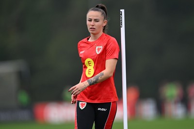 121026 - Wales Women Football Training - Hannah Cain during training head of their sides World Cup play-off match against Albania