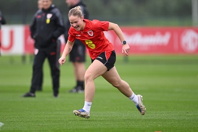 121026 - Wales Women Football Training - Phoebie Poole during training head of their sides World Cup play-off match against Albania
