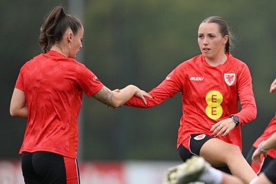 121026 - Wales Women Football Training - Mared Griffiths during training head of their sides World Cup play-off match against Albania
