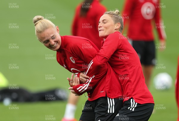 140921 - Wales Women Football Training Session - Sophie Ingle and Jess Fishlock of Wales during a training session ahead of their opening 2023 FIFA Women’s World Cup Qualifying Round matches against Kazakhstan and Estonia