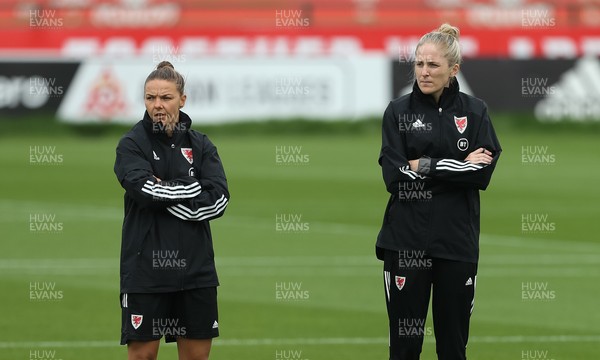 140921 - Wales Women Football Training Session - Wales manager Gemma Grainger, right, with coach Loren Dykes during a training session ahead of their opening 2023 FIFA Women’s World Cup Qualifying Round matches against Kazakhstan and Estonia