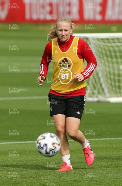 140921 - Wales Women Football Training Session - Morgan Rogers of Wales during a training session ahead of their opening 2023 FIFA Women’s World Cup Qualifying Round matches against Kazakhstan and Estonia