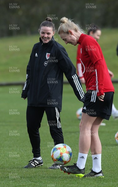 170221 - Wales Women Football Training Session - Interim assistant coach Loren Dykes with Sophie Ingle during Wales Women's Football squad training  This is the first training session since the departure of Jayne Ludlow as Wales national team manager