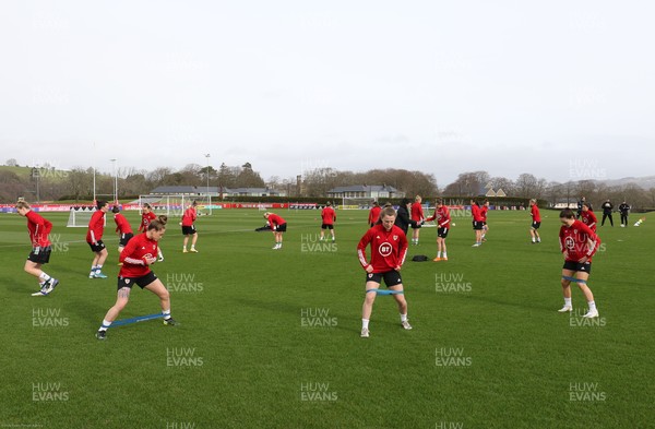 170221 - Wales Women Football Training Session - The Wales Women Football Squad warm up at a training session, their first since the departure of Jayne Ludlow as Wales national team manager