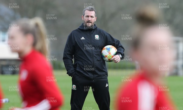 170221 - Wales Women Football Training Session - Interim assistant coach Matty Jones  during a Wales Women training session