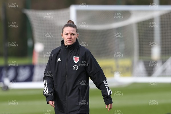 170221 - Wales Women Football Training Session - Interim assistant coach Loren Dykes looks on during a Wales Women training session
