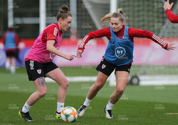 170221 - Wales Women Football Training Session - Rachel Rowe, left, and Charlie Escort during a Wales Women training session