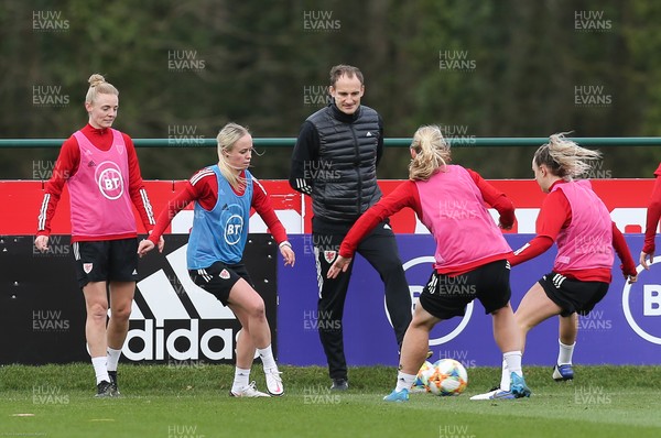 170221 - Wales Women Football Training Session - Interim coach David Adams looks on during a Wales Women training session