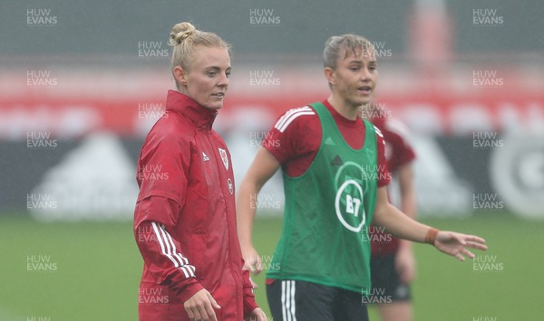 191021 - Wales Women Football Training - Sophie Ingle and Gemma Evans during a training session ahead of the World Cup Qualifying matches against Slovenia and Estonia