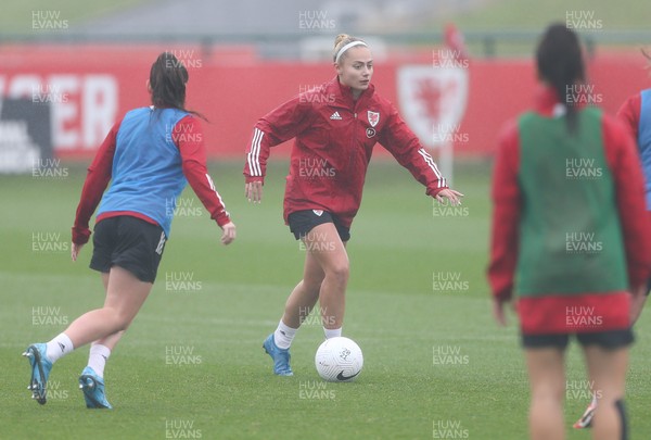 191021 - Wales Women Football Training - Charlie Estcourt during a Wales Women training session ahead of the World Cup Qualifying matches against Slovenia and Estonia