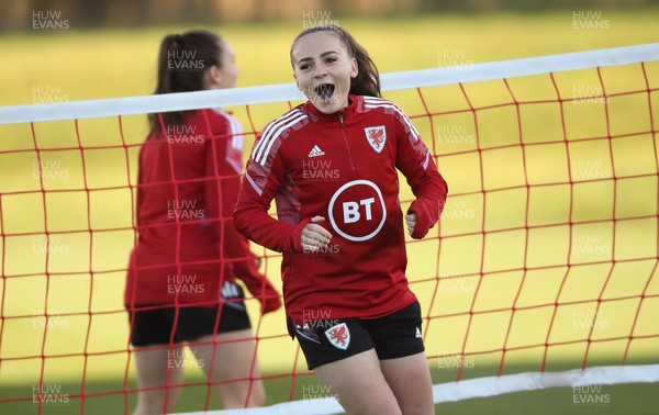 231121 - Wales Women Football Training - Lily Woodham of Wales during a training session ahead of their World Cup qualifying match against Greece
