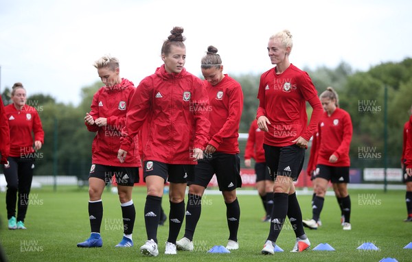 280818 - Wales Women Football Training - Sophie ingle shares a joke with team mates