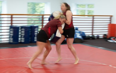 140426 - Wales Women Gym and Dojo Training session - Gwen Crabb and Kelsey Jones during a gym and dojo training session ahead of their match against France 
