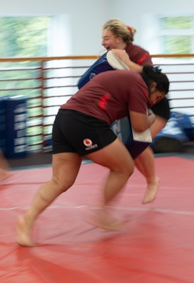 140426 - Wales Women Gym and Dojo Training session - Molly Reardon and Sisilia Tuipulotu during a gym and dojo training session ahead of their match against France 