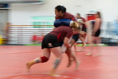 140426 - Wales Women Gym and Dojo Training session - Sisilia Tuipulotu and Bethan Lewis during a gym and dojo training session ahead of their match against France 