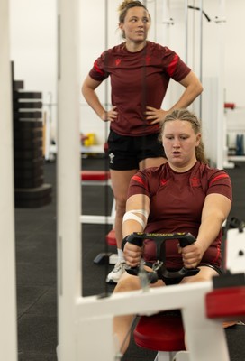 140426 - Wales Women Gym and Dojo Training session - Alaw Pyrs and Alisha Joyce during a gym session ahead of their match against France 