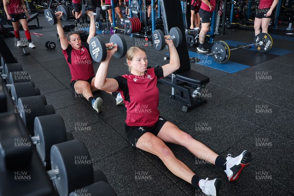 131023 - Wales Women Conditioning Session - Megan Davies and Carys Cox during a gym session on Wales’ first full day in Wellington, New Zealand ahead of the start of WXV1
