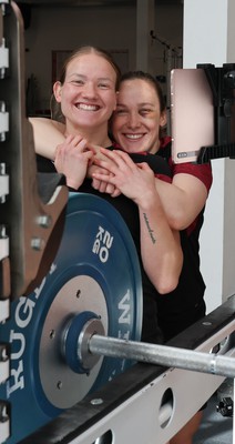 020424 - Wales Women’s Rugby Gym Session - Carys Cox and Jenny Hesketh during a gym session ahead of Wales’ next Women’s 6 Nations match against Ireland