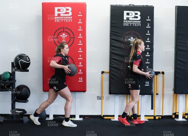 020424 - Wales Women’s Rugby Gym Session - Amelia Tutt and Hannah Jones during a gym session ahead of Wales’ next Women’s 6 Nations match against Ireland