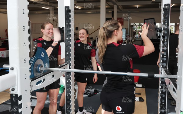 020424 - Wales Women’s Rugby Gym Session - Carys Cox, Jenny Hesketh and Amelia Tutt during a gym session ahead of Wales’ next Women’s 6 Nations match against Ireland