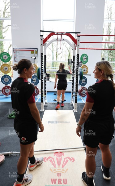 020424 - Wales Women’s Rugby Gym Session - Jasmine Joyce, Kerin Lake and Hannah Jones during a gym session ahead of Wales’ next Women’s 6 Nations match against Ireland