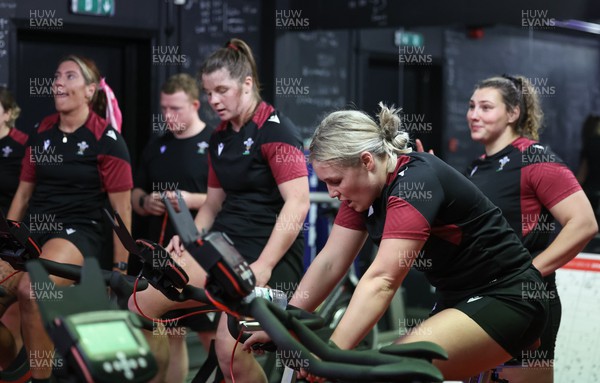 120324 - Wales Women Bike session -  Georgia Evans, Kate Williams, Alex Callender and Gwenllian Pyrs during a bike session ahead of the start of the Women’s 6 Nations