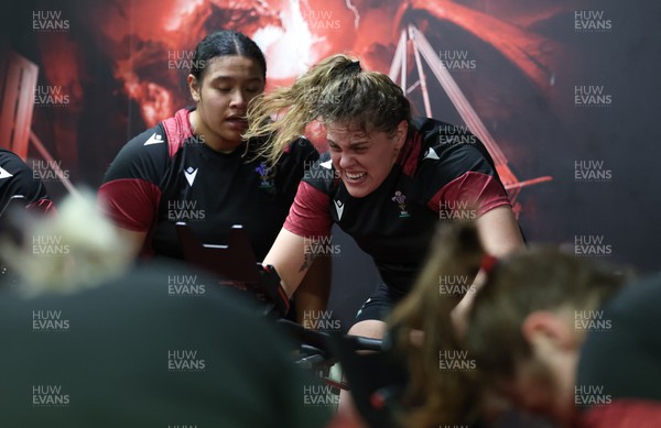 120324 - Wales Women Bike session -  Natalia John and Sisilia Tuipulotu during a bike session ahead of the start of the Women’s 6 Nations