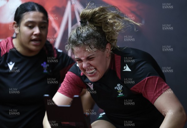 120324 - Wales Women Bike session -  Natalia John and Sisilia Tuipulotu during a bike session ahead of the start of the Women’s 6 Nations