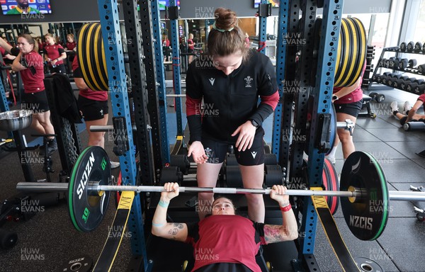 161023 - Wales Women Gym Session - Keira Bevan works with Lois Drummie during a gym and weights session 