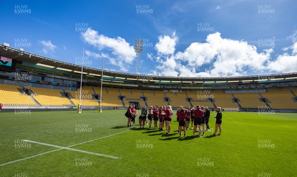 191023 - Stadium Walkthrough and Kickers Session - Wales Women players take a look at Sky Stadium, Wellington, where Wales will take on Canada in the first of their WXV1 matches