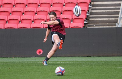 290324 - Wales Women Rugby Kickers Session - Lleucu George during a kickers session at Ashton Gate ahead of the Guinness Women’s 6 Nations match against England 