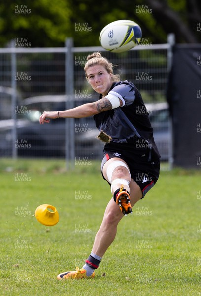 271022 - Wales Women Rugby Training Session - Keira Bevan of Wales goes through kicking practice ahead of the Women’s Rugby World Cup Quarter Final against New Zealand