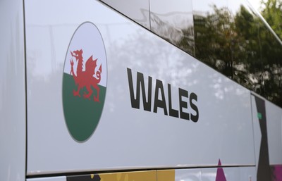 150825 - Wales Women Rugby Team - Branding on the Wales Rugby World Cup Team coach as the team leave their Vale headquarters to head to Manchester for the Women’s Rugby World Cup