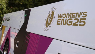150825 - Wales Women Rugby Team - Branding on the Wales Rugby World Cup Team coach as the team leave their Vale headquarters to head to Manchester for the Women’s Rugby World Cup