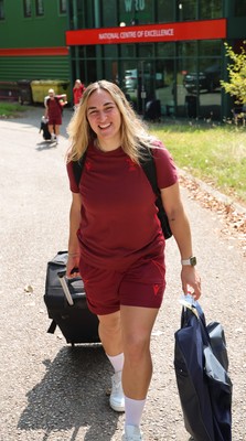 150825 - Wales Women Rugby Team - Wales’ Courtney Keight makes her way to the Wales Rugby World Cup Team coach as they leave their Vale headquarters to head to Manchester for the Women’s Rugby World Cup