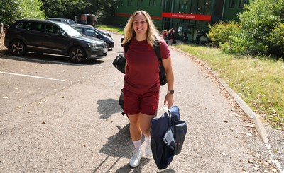 150825 - Wales Women Rugby Team - Wales’ Courtney Keight makes her way to the Wales Rugby World Cup Team coach as they leave their Vale headquarters to head to Manchester for the Women’s Rugby World Cup