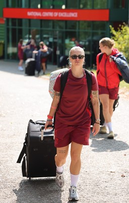 150825 - Wales Women Rugby Team - Wales’ Keira Bevan makes her way to the Wales Rugby World Cup Team coach as they leave their Vale headquarters to head to Manchester for the Women’s Rugby World Cup