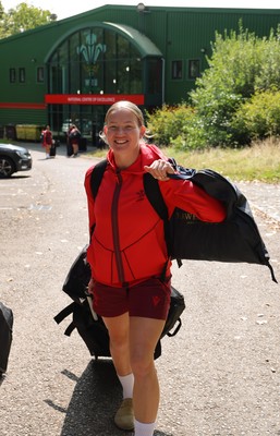 150825 - Wales Women Rugby Team - Wales’ Carys Cox makes her way to the Wales Rugby World Cup Team coach as they leave their Vale headquarters to head to Manchester for the Women’s Rugby World Cup