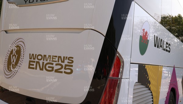 150825 - Wales Women Rugby Team - Branding on the Wales Rugby World Cup Team coach as the team leave their Vale headquarters to head to Manchester for the Women’s Rugby World Cup