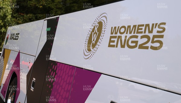 150825 - Wales Women Rugby Team - Branding on the Wales Rugby World Cup Team coach as the team leave their Vale headquarters to head to Manchester for the Women’s Rugby World Cup