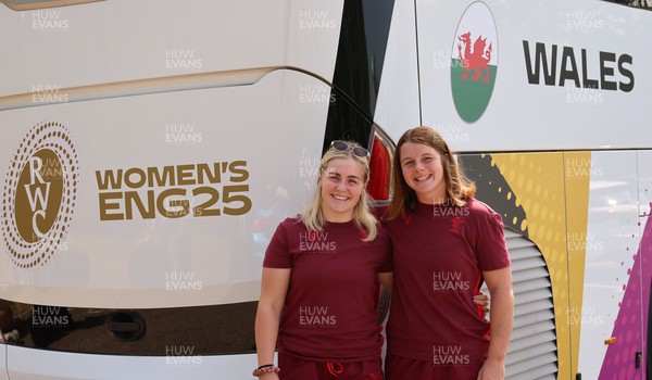 150825 - Wales Women Rugby Team - Wales players with the Wales Rugby World Cup Team coach as they leave their Vale headquarters to head to Manchester for the Women’s Rugby World Cup Left to right, Co-captians Alex Callendar and Kate Williams