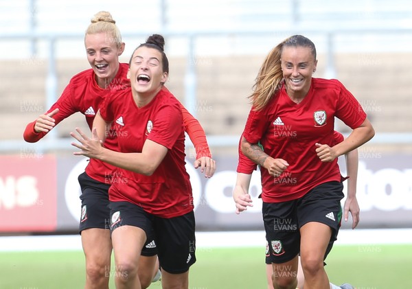 020919 - Wales Women's Media Conference and training session - Sophie Ingle, Angharad James and Natasha Harding during training session at Rodney Parade ahead of the Euro 2021 qualifying match against Northern Ireland