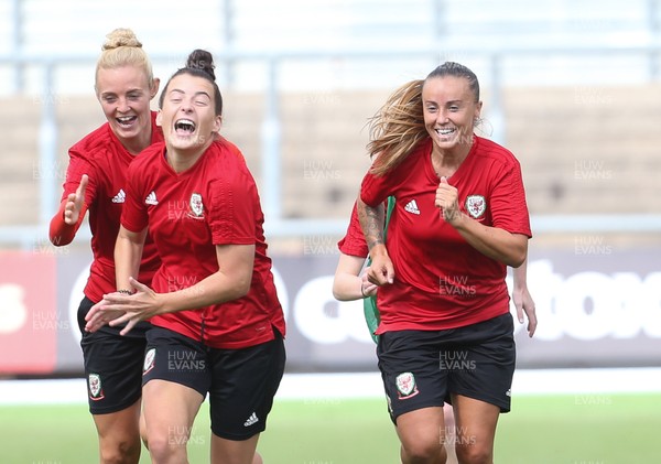 020919 - Wales Women's Media Conference and training session - Sophie Ingle, Angharad James and Natasha Harding during training session at Rodney Parade ahead of the Euro 2021 qualifying match against Northern Ireland