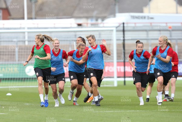 020919 - Wales Women's Media Conference and training session - The Wales Women's squad warm up at Rodney Parade prior to a   training session ahead of the Euro 2021 qualifying match against Northern Ireland