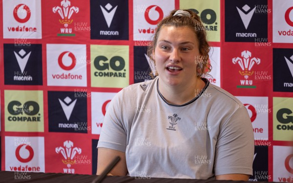 260923 - Wales Women Rugby Press Conference - Gwenllian Pyrs during a press conference at Stadium CSM, north Wales, ahead of the match against the USA