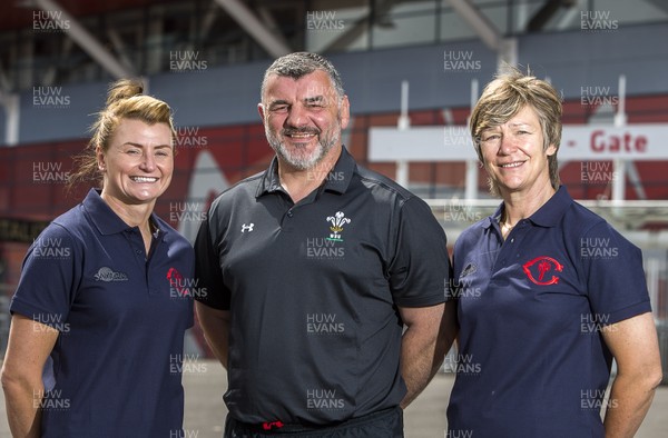 050619 - Wales Women Press Conference - Crawshays Coaches Rachel Taylor and Liza Burgess with Wales Head Coach Rowland Phillips