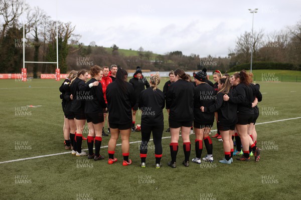 080222 - Behind the Scenes in the Wales Women Rugby Camp as they prepare for this years 6 Nations Championship - Team huddle