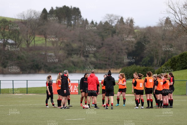 080222 - Behind the Scenes in the Wales Women Rugby Camp as they prepare for this years 6 Nations Championship - Team huddle