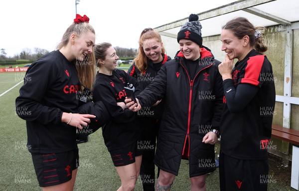 080222 - Behind the Scenes in the Wales Women Rugby Camp as they prepare for this years 6 Nations Championship - Hannah Jones, Keira Bevan, Niamh Terry, Bethan Lewis and Jasmine Joyce