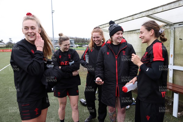 080222 - Behind the Scenes in the Wales Women Rugby Camp as they prepare for this years 6 Nations Championship - Hannah Jones, Keira Bevan, Niamh Terry, Bethan Lewis and Jasmine Joyce